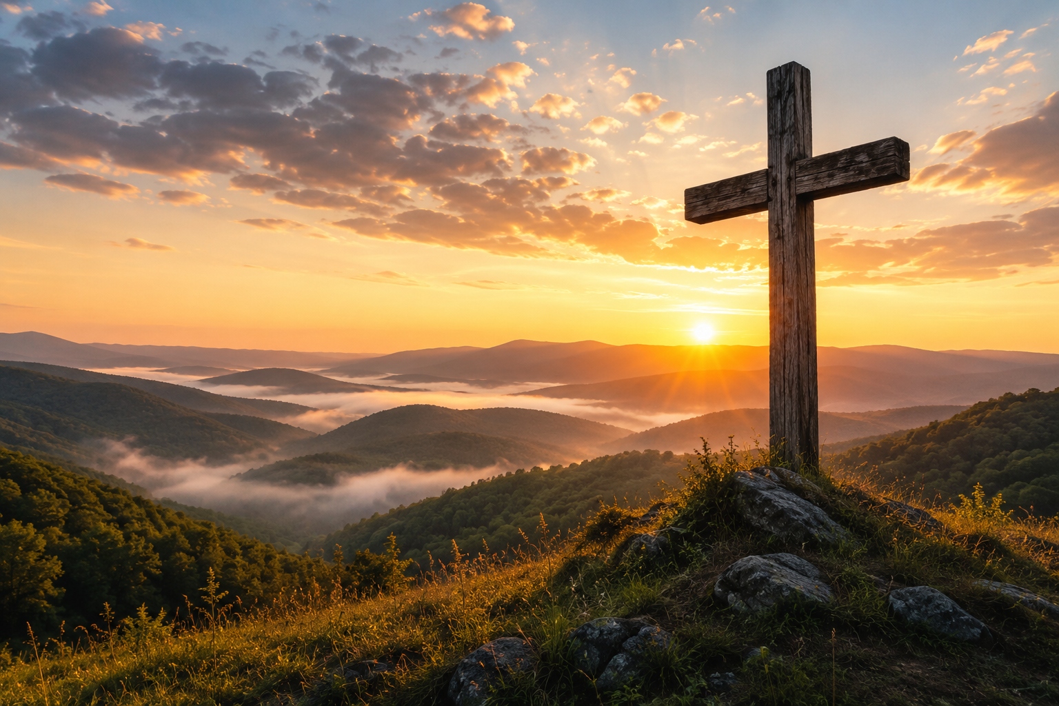 Cross on a mountain range